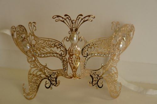 Venetian Gold Majestic Butterfly Design Laser Cut Masquerade Mask Vibrantly Decorated and Intricately Detailed