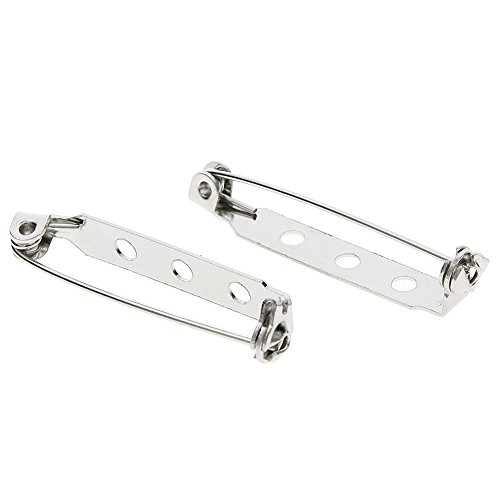 KeyZone 100 Pieces Silver Tone 1.26 Inch Locking Pin Backs Clasp Brooch for Badge Crafts, Jewelry Crafting