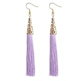 MELUOGE Long Tassel Drop Dangle Earrings For Women Wedding Party Dance Jewelry (Lilac colour)