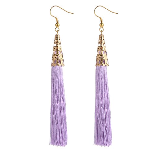 MELUOGE Long Tassel Drop Dangle Earrings For Women Wedding Party Dance Jewelry (Lilac colour)