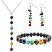 Top Plaza 7 Chakra Lava Rock Stone Beads Yoga Reiki Healing Energy Balancing Necklace Bracelets Earrings Jewelry Set(#2 Lava Rock)