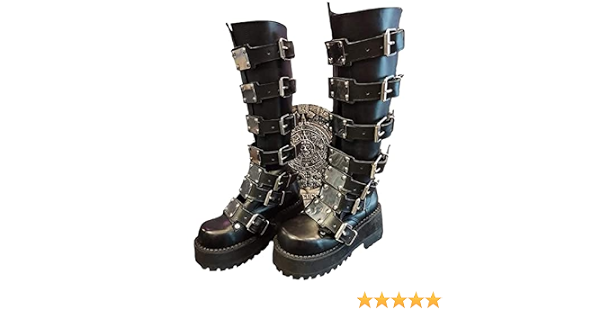Botas goticas de piel altas darks placas para hombre y mujer negras largas  de cuero (22) : Amazon.com.mx: Productos Handmade