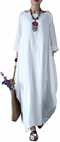 Bohistyle Women Plus Size Batwing Linen Cotton Loose Kaftan Casual Dress White XL