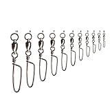 SHELURE Fishing Ball Bearing Swivel with Coastlock Snap, Welded Ring, Black Nickel, 15Lb to 187Lb
