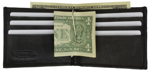 100% Genuine Leather Bifold Money Clip Black #1462CF