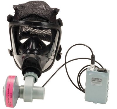 MSA OptimAir® Large Polycarbonate Full Mask PAPR Air Purifying Respirator With Advantage® 3100 Facepiece, 4 Point Rubber Head Harness, Motor/Blower, NiMH Battery, Charger, Cable, OptiFilter XL HE Filter Cartridge And Waist Belt