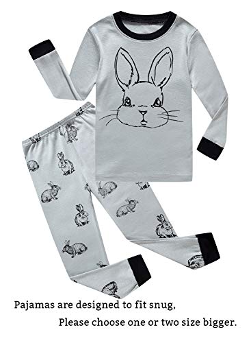 Baby Boys Girls Rabbit Easter Pajamas 100% Cotton Grey Pjs Clothes Infant Kid 12-18 Months
