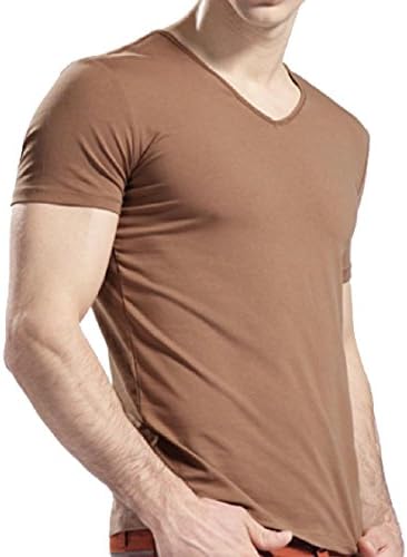 Sheng Xi Mens V Neck Pure Colour Short Sleeve Over Sized Tunic Top Shirts Pattern2 M