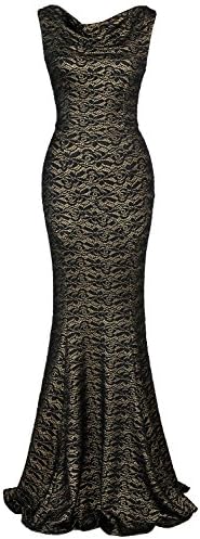 JUESE Women's 50's Floor Length Sleeveless Evening Party Dress (M, Lace Black)