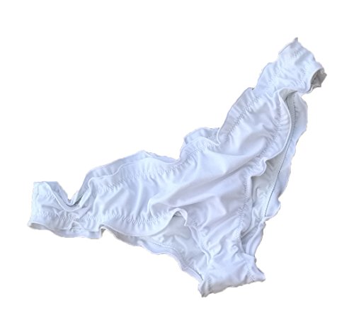 Victoria Malinsa Womens Ruffle Wavy Cheeky Bikini Bottom Low Rise Swim Bottom with Bow (XL, White)