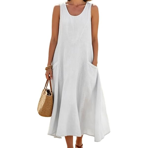 Vestido De Verano Para Mujer | Algodón Y Lino, Sin Mangas, Estilo Bohemio, Ligero Y Fresco Para Playa Y Ocio