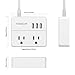 TESSAN Portable 2 Outlet Small Travel Power Strip with 3 USB Ports -Desktop Charging Station 5 Foot Extension Cord- Non Surge Protection Cruise Ship Approved -White