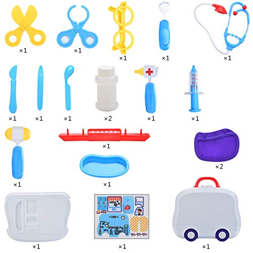 Kids Pretend Play Medical Kit | 20PCS Educational Toy Doctor Nurse Playset w/Stethoscope and Portable Working Platform Case | Doctor Role Play Learning Toys Gifts for Toddler Boys Girls (Blue)