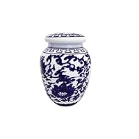 Decorative Blue and White Lotus Pattern Porcelain Storage Container or Display Unit. Small