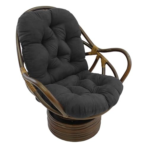 Blazing Needles Solid Microsuede Swivel Rocker Chair Cushion, 48" x 24", Black
