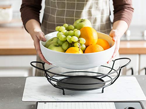 Porcelain Large Serving Bowl with Stand Creamic Serving Bowl with Fruit basket Bowl Perfect for Kitchen, Dinning Room Countertops and Table - Thumbnail 5