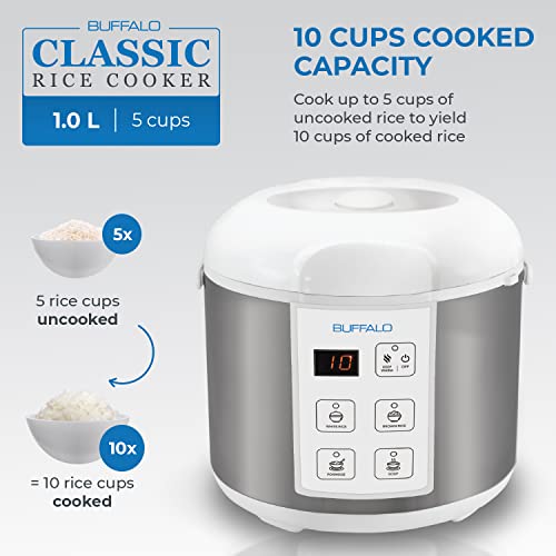 Buffalo Classic Rice Cooker with Clad Stainless Steel Inner Pot (5 cups