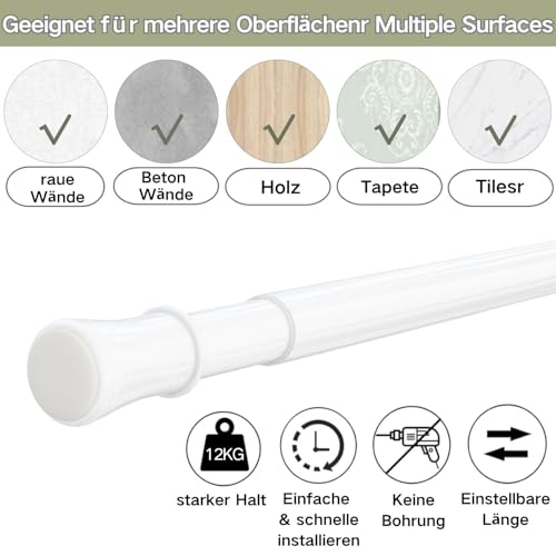 Venwemong Curtain Rail No Drilling Adjustable Telescopic Rod Curtain Rod Durable Clamping Rod for Extending by Turning Adjustable for Your Curtains, Divider and Balcony White 85-160 cm