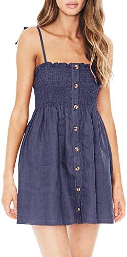 Twotwowin Women’s Sleeveless Summer Beach Dresses Adjustable Strappy Button Down Mini Dress