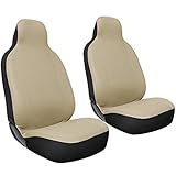 OxGord 2pc Integrated Flat Cloth Bucket Seat Covers - Universal Fit for Car, Truck, Van, SUV - Solid Beige
