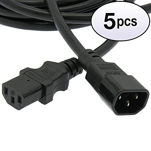 GOWOS (5 Pack) 1Ft Power Extension Cord C13 to C14 Black/SJT 16/3
