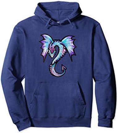 Unisex Cute Dragon art pullover hoodie Geek Dragon artwork design Medium Navy