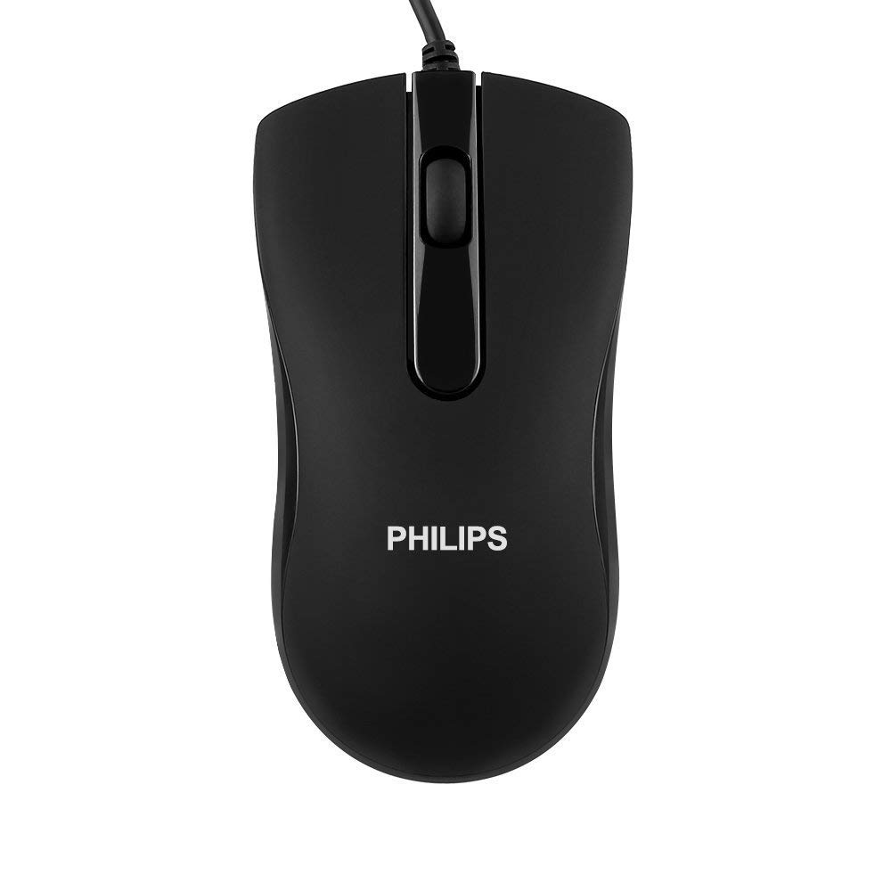 Philips USB Wired Mouse, Portable Optical Mice Silent Click Noiseless laptop Mice 1000 DPI for PC Laptop Notebook Mac - Black