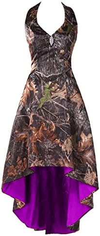 WenSai Women's CAMO Halter Cocktail Birthday Party Dress Bridesmaid Dress Hi-Lo Purple us18w