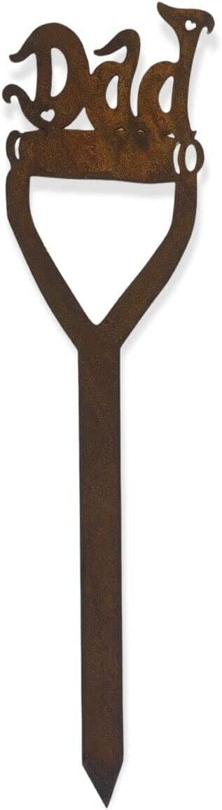 Dad On A Spade Rusty Metal Garden Decoration, Gardening Gift, Unique, Pot Ornamet, Gift For Dad, Farthers Day Present, Remembrance Gift,