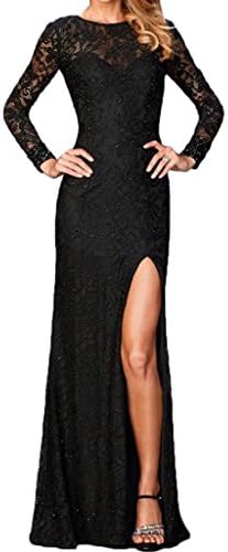 Ivydressing Sheath Long Sleeves High Slit Mother of the Bride Evening Dress-20W-Black