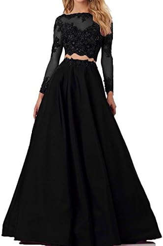 Momoai Women's Beaded Long Sleeve Lace Evening Party Dress Formal Gown Two Pieces Prom Dresses Long