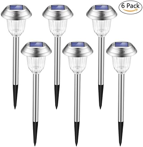 Aglaia Solar Lights Outdoor [6 packs] Solar Powered Pathway Color Changing Light with 2 Lighting Modes Landscape Light For Lawn/Patio/Yard/Walkway/Driveway/Sidewalk (Stainless Steel)
