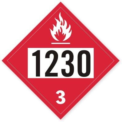 UN1230 Class 3 Methanol Placard, Heavy-Weight Coated Tagboard, 25 Placards / Pack, 10.75" x 10.75"