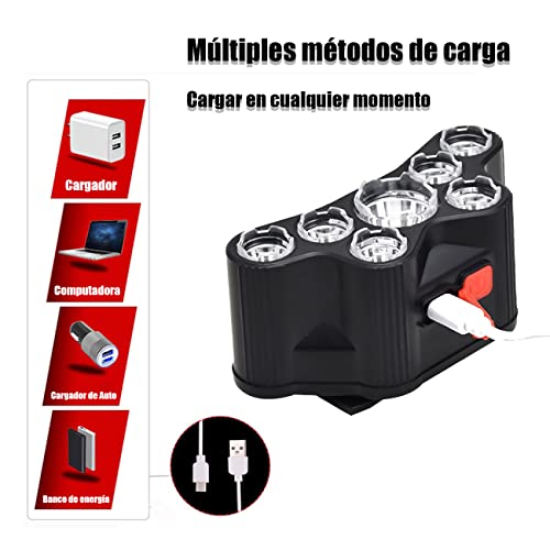 DQST Lampara de Cabeza, Linterna Frontal Recargable y Impermeable, 7 LEDs con 4 Modos Commutable, Adecuado para Cámping, Montañismo, Correr, Senderismo, Ciclismo,etc