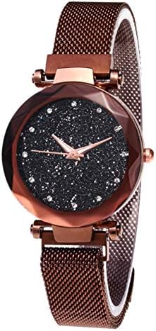 STRUGGGE Women Watches - Fashion Starry Sky Dial Stainless Steel Mesh Straps Bracelet Wristwatch (Brown)