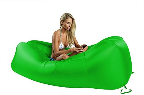 Self-Inflating Air Lounge Hangout Sofa Beach Camping Chair Air Bed Floats on Water No Pump Needed with Side Pockets Built-In Bottle Opener and Matching Backpack Carrying Bag (GREEN)