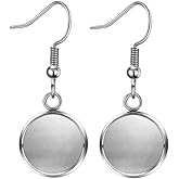 50pcs Adabele 316 Grade Surgical Stainless Steel Hypoallergenic Earring Wire Fish Hook Bezel Tray Blank Setting for 8mm Cabochon Photo Cameo Resin DIY Earrings Jewelry Making SEF7-8