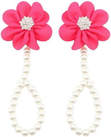 Baby Girl Pearl Chiffon Foot Flower Shoes Barefoot Sandals Infant Girls Shoes Beach Sandals by LQsmile (1 Pair) (rose red)