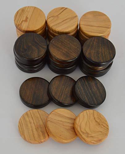 Manopoulos 30 Olive Wood Chips - Backgammon Checkers from Natural Greek Olive Root