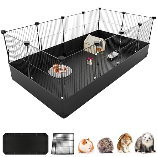 Habitat Jaula Casas Cerca para Cuyo Hamster Impermeable Lavable,Jaulas para Gatos con Puerta Interior Exterio para Conejito Tortuga Erizo Conejos Grande Amplio Expandible,120x60x40cm, 12 Paneles