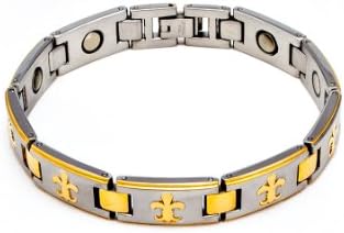 Gold Plated Fleur De Lis Women's Magnetic Therapy Bracelet Adjustable 5 to 7.5 In