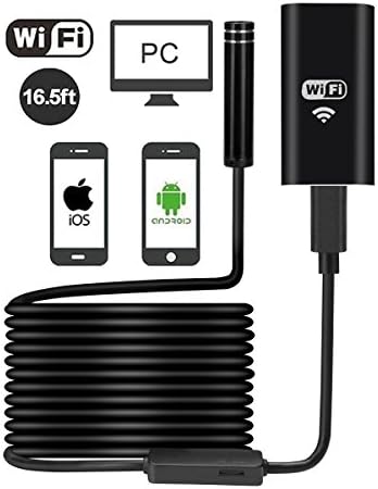 Wireless Endoscope, Vafru WiFi Endoscope Waterproof Inspection Camera 2.0 Megapixels Camera with 8 Adjustable Led Light for Android and IOS Smartphone, iPhone, Samsung, iPad, Tablet - 16.5FT