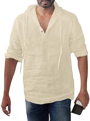 Men Solid Hooded Shirts Tops, Male Long 