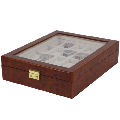 Tech Swiss Watch Display Box Storage for 20 Watches Extra Window (Burlwood)