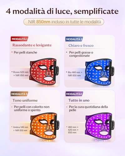 XSSNVV LED Face Mask with Red Light and Infrared 850nm, Multi-Color LED Facial Mask, Wireless and Rechargeable, Flexible Silicone for Home Skin Care NVV03