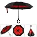 BAGAIL Double Layer Inverted Umbrella Reverse Folding Umbrellas Windproof UV Protection Big Straight Umbrella for Car Rain Outdoor with C-Shaped Handle (Red Flower)