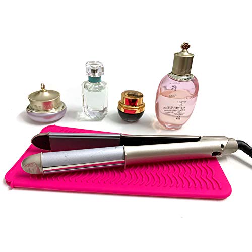 Heat Resistant Silicone Mat Pouch, Lessmon Hair Styling Tools for Curling Irons, Hair Straightener, Flat Irons, Length 11.5 & Width 6 Inches, Food Grade Silicone, Pink