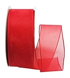 Ribbon Bazaar Wired Sheer Organza 1-1/2 inch Red 25 yards Ribbon