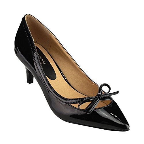 Beston GB80 Women's Pointed Toe Low Heels Bowknot Deco Pump, Color:BLACK, Size:6.5