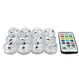IPUIS 12pcs Tealight LED Waterproof Round Candle Light 3 LED Lamp Remote New Version lampe waterproof for Vase, pool, aquarium, Wedding Decoration (Multicolored+Uni-Color)